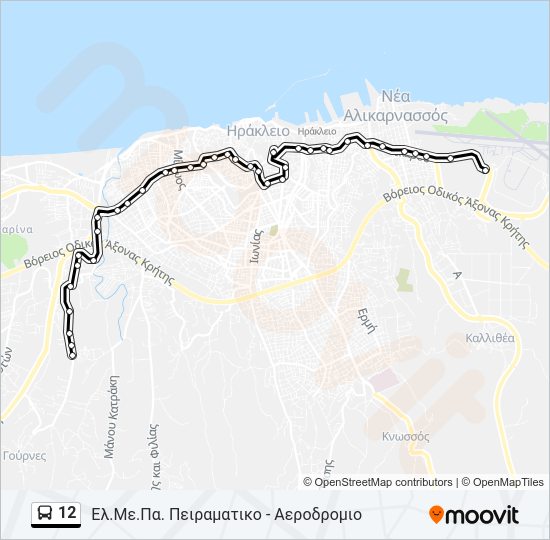 Χάρτης Γραμμής 12 λεωφορείο