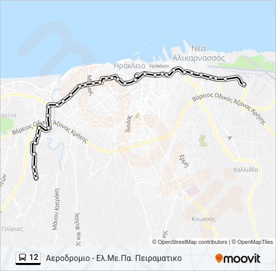 Χάρτης Γραμμής 12 λεωφορείο
