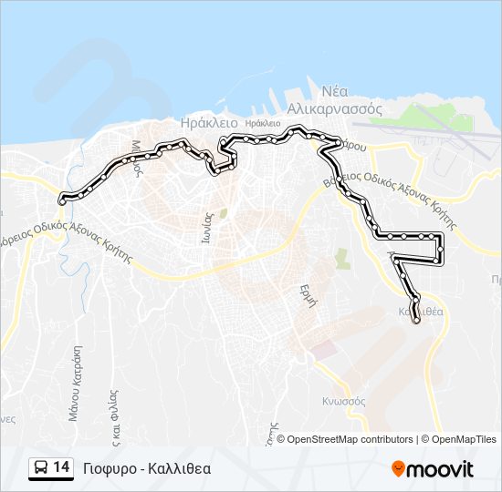 Χάρτης Γραμμής 14 λεωφορείο