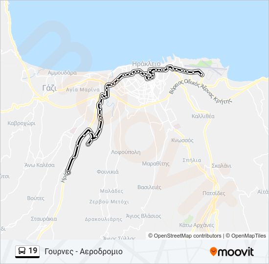 Χάρτης Γραμμής 19 λεωφορείο