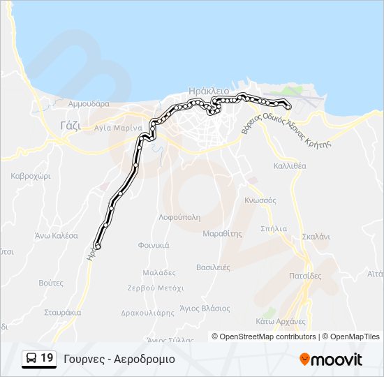 Χάρτης Γραμμής 19 λεωφορείο