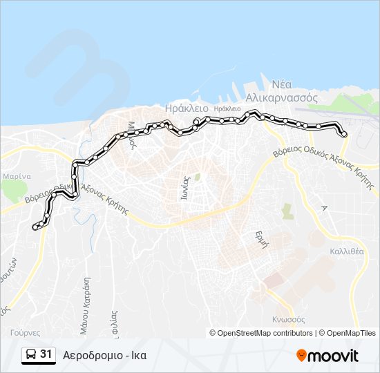 31 Διαδρομή: Δρομολόγια, Στάσεις & Χάρτες - Αεροδρομιο - Ικα (Ενημερώθηκε)