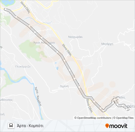 Χάρτης Γραμμής ΆΡΤΑ - ΚΟΜΠΌΤΙ λεωφορείο