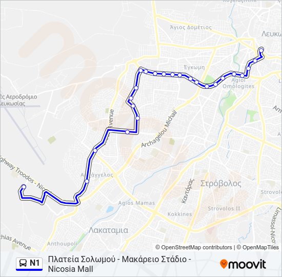 N1 Bus Line Map