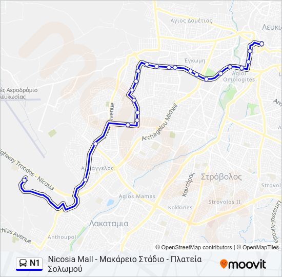 N1 Bus Line Map