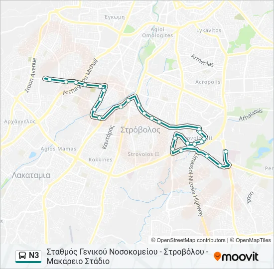 N3 Bus Line Map