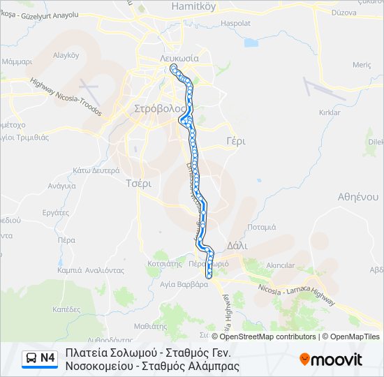 Χάρτης Γραμμής N4 λεωφορείο