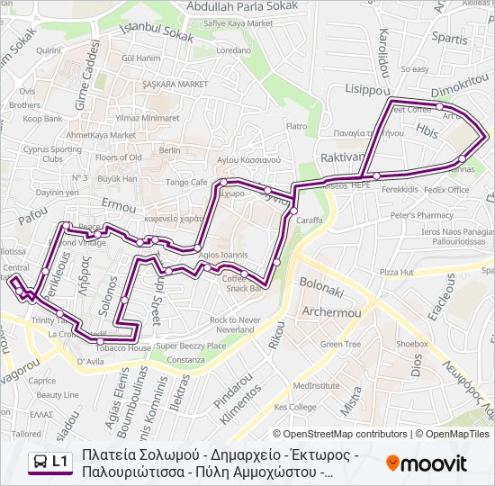 Χάρτης Γραμμής L1 λεωφορείο