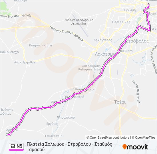 N5 Bus Line Map