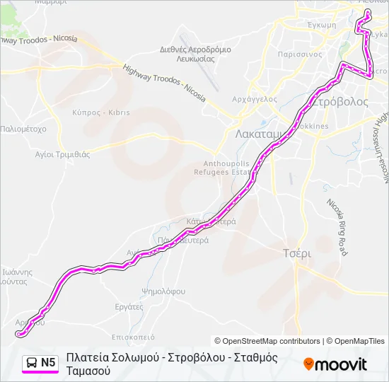 N5 Bus Line Map