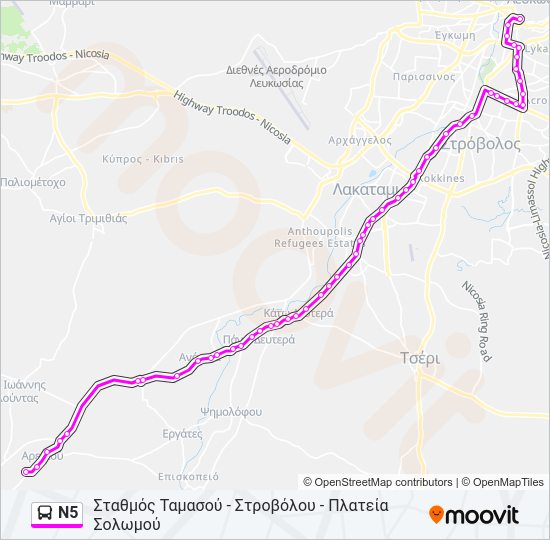Χάρτης Γραμμής N5 λεωφορείο