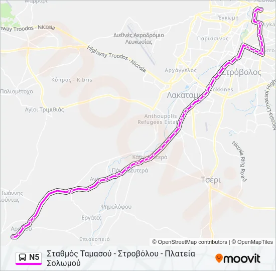 N5 Bus Line Map