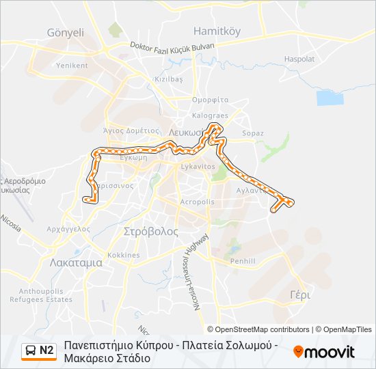N2 Bus Line Map