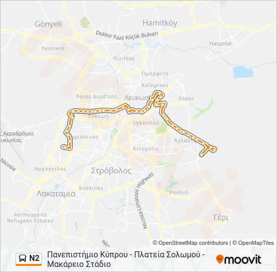 N2 Bus Line Map