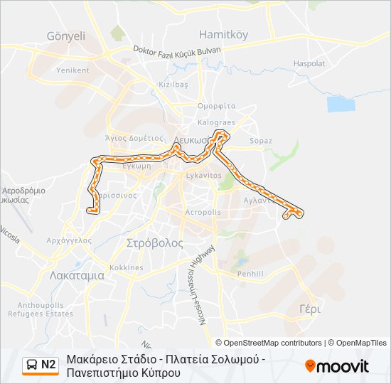 N2 Bus Line Map