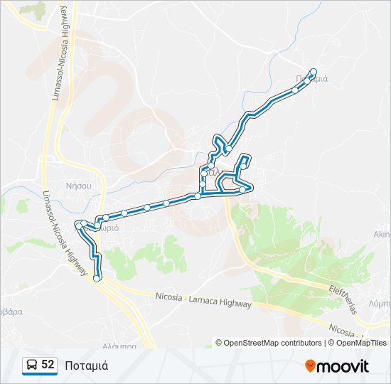 Χάρτης Γραμμής 52 λεωφορείο