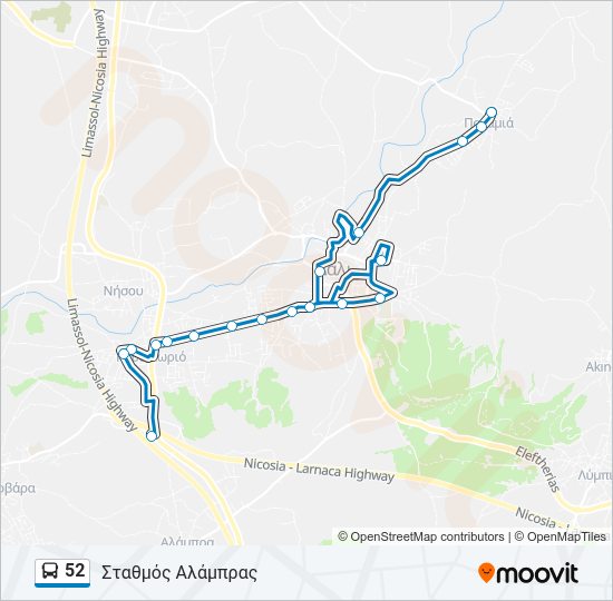 Χάρτης Γραμμής 52 λεωφορείο