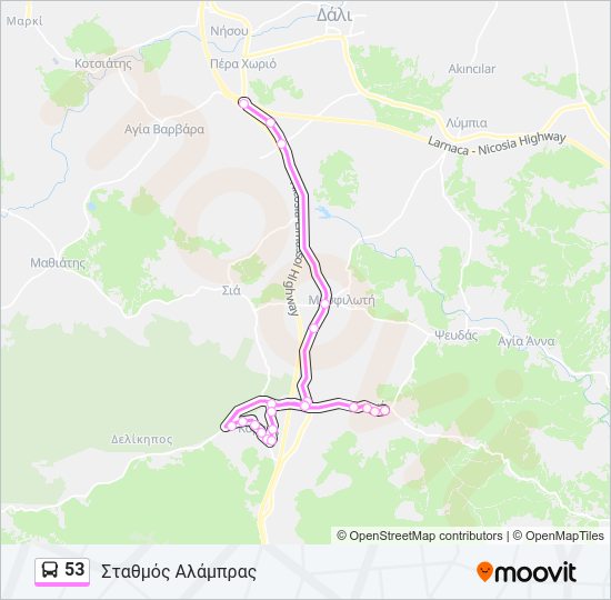 Χάρτης Γραμμής 53 λεωφορείο
