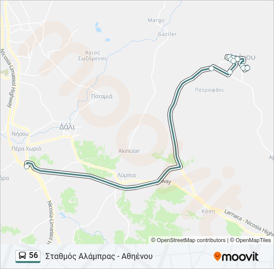 Χάρτης Γραμμής 56 λεωφορείο