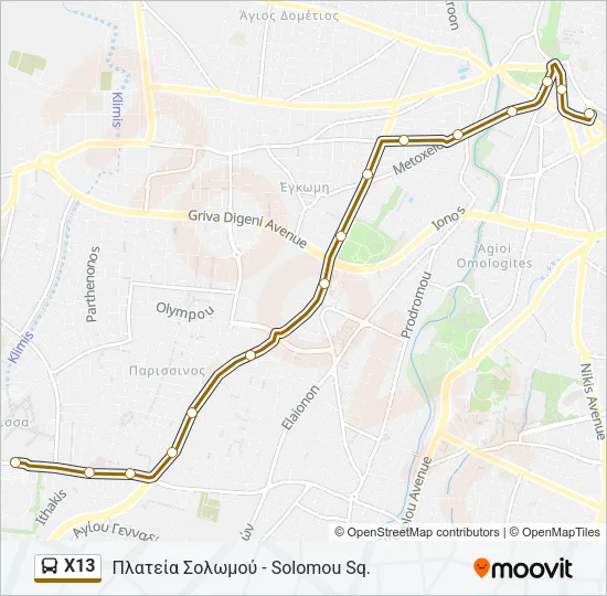 X13 Bus Line Map