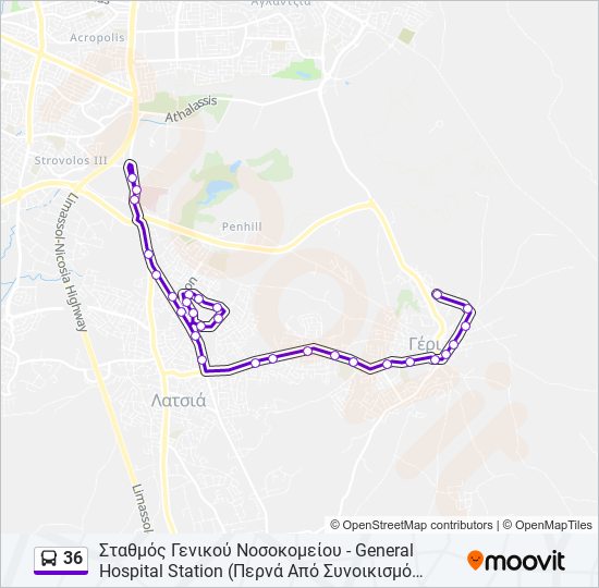 Χάρτης Γραμμής 36 λεωφορείο