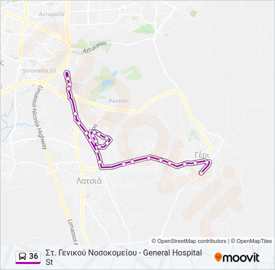 Χάρτης Γραμμής 36 λεωφορείο