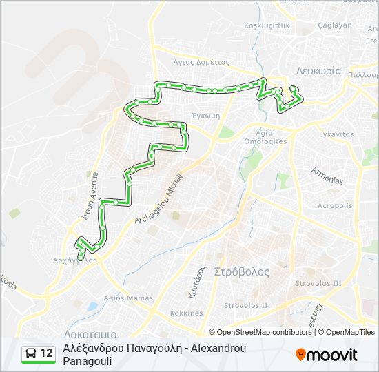 Χάρτης Γραμμής 12 λεωφορείο