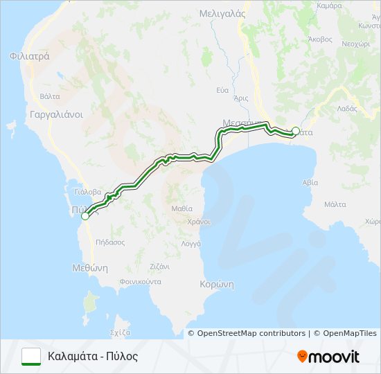 Χάρτης Γραμμής ΚΑΛΑΜΆΤΑ - ΠΎΛΟΣ λεωφορείο