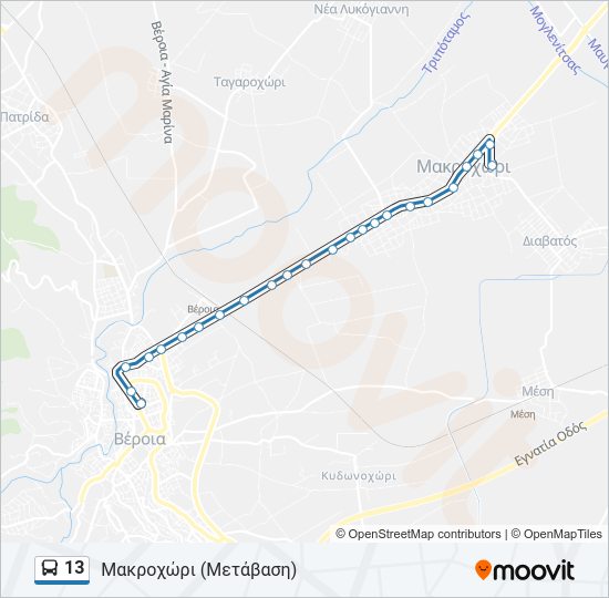 Χάρτης Γραμμής 13 λεωφορείο