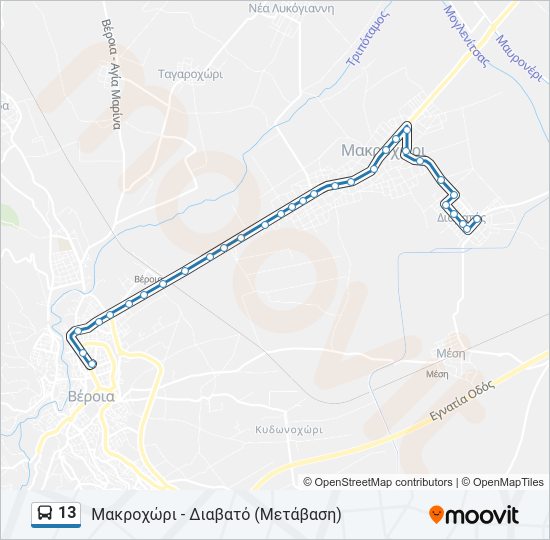 Χάρτης Γραμμής 13 λεωφορείο