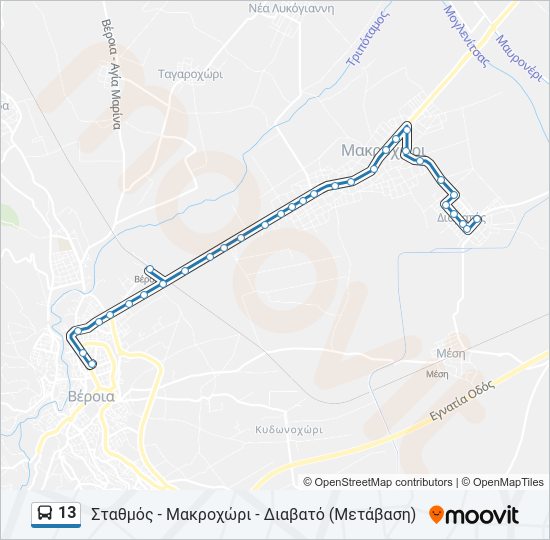 Χάρτης Γραμμής 13 λεωφορείο