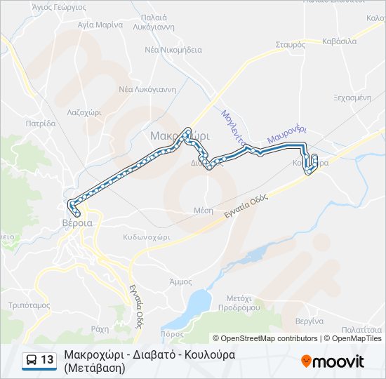 Χάρτης Γραμμής 13 λεωφορείο