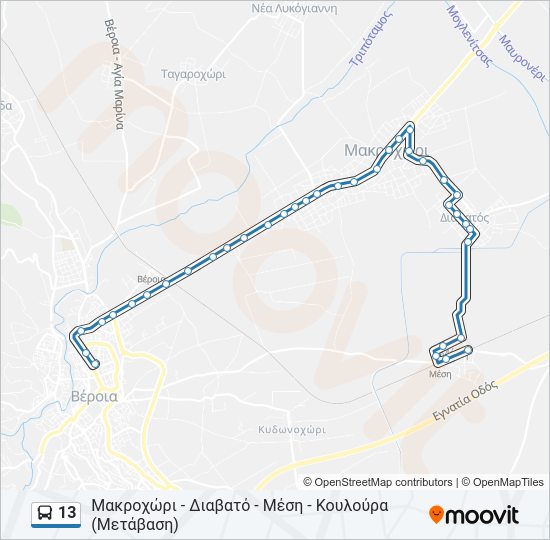 Χάρτης Γραμμής 13 λεωφορείο