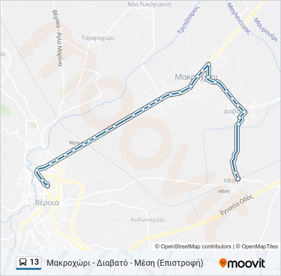 Χάρτης Γραμμής 13 λεωφορείο