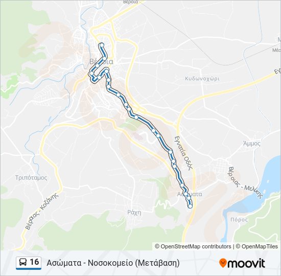 Χάρτης Γραμμής 16 λεωφορείο