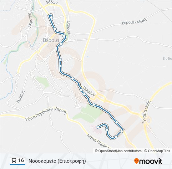 Χάρτης Γραμμής 16 λεωφορείο