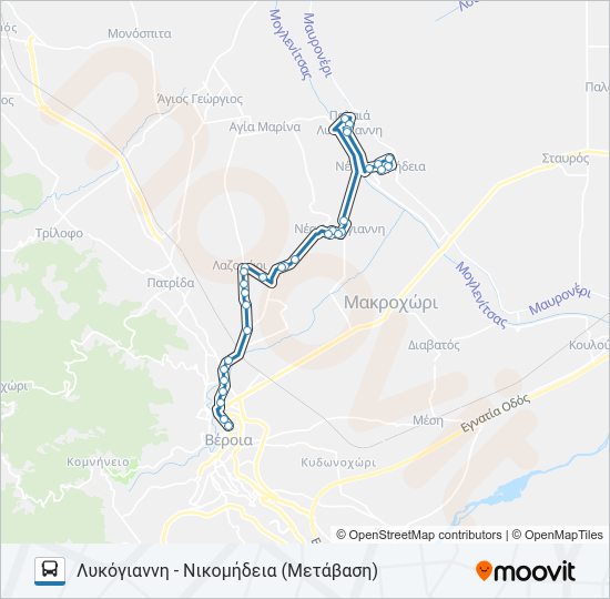 Χάρτης Γραμμής ΝΙΚΟΜΉΔΕΙΑ - ΛΥΚΌΓΙΑΝΝΗ λεωφορείο