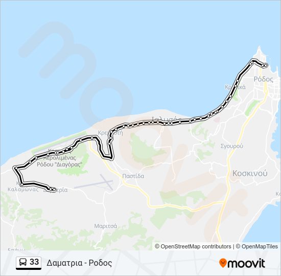 Χάρτης Γραμμής 33 λεωφορείο