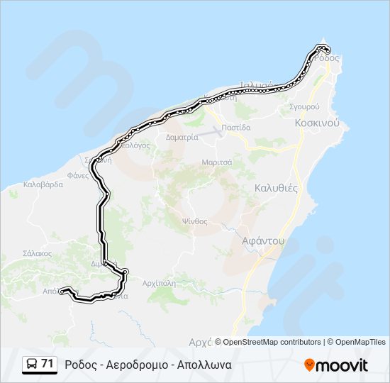 Χάρτης Γραμμής 71 λεωφορείο