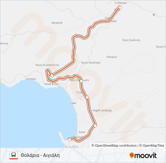 Χάρτης Γραμμής ΑΙΓΙΆΛΗ - ΘΟΛΆΡΙΑ λεωφορείο