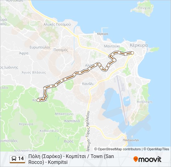 Χάρτης Γραμμής 14 λεωφορείο