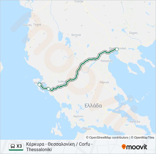 Χάρτης Γραμμής X3 λεωφορείο