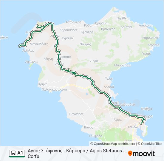 A1 Diadromh Dromologia Staseis Xartes Agios Stefanos Corfu