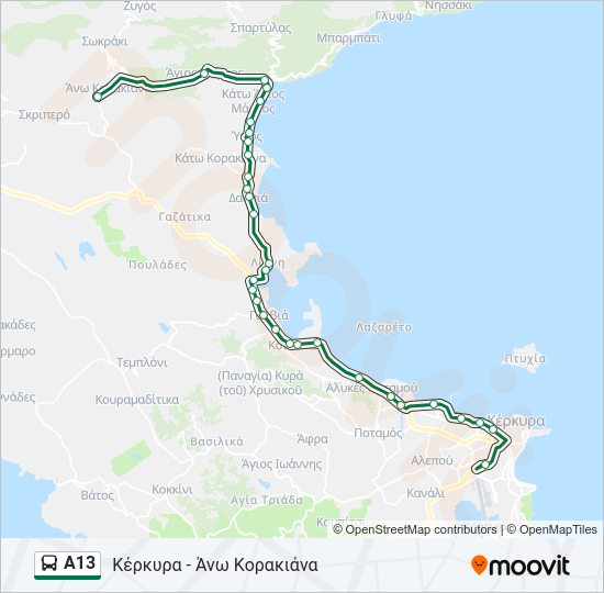 Χάρτης Γραμμής Α13 λεωφορείο