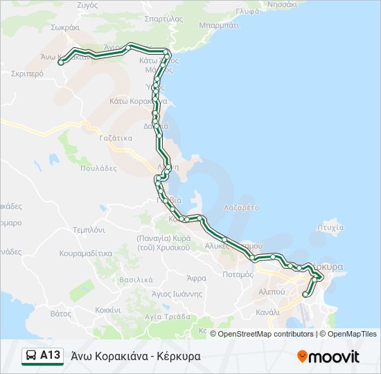 Χάρτης Γραμμής Α13 λεωφορείο
