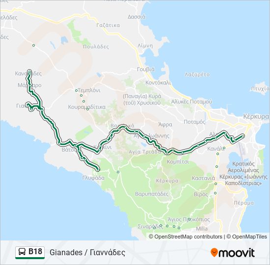 Χάρτης Γραμμής Β18 λεωφορείο