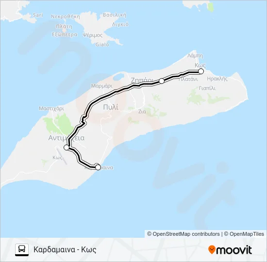 ΚΩΣ - ΚΑΡΔΑΜΑΙΝΑ Bus Line Map