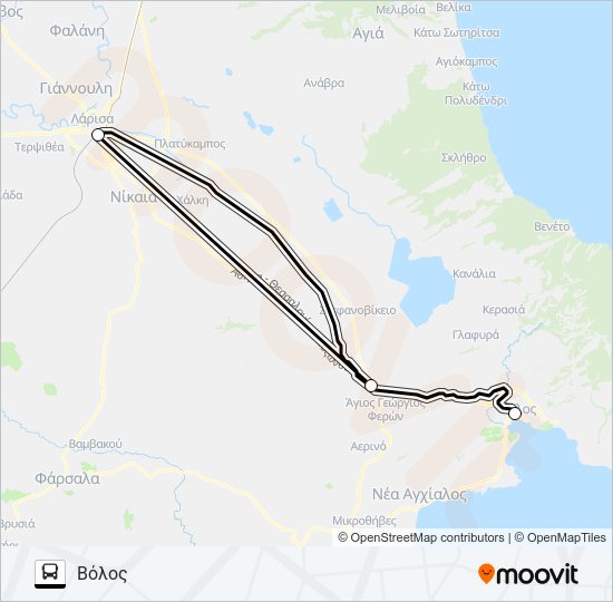 Χάρτης Γραμμής ΛΆΡΙΣΑ - ΒΌΛΟΣ λεωφορείο