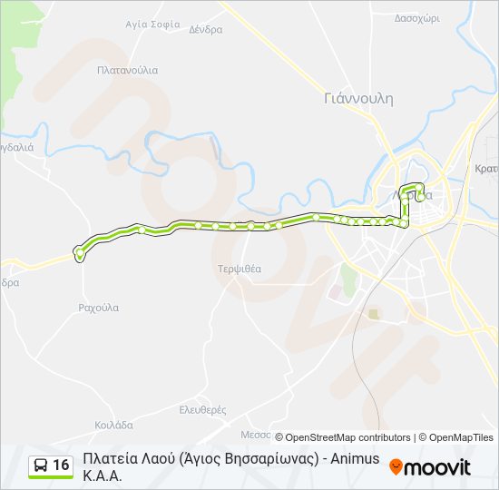 Χάρτης Γραμμής 16 λεωφορείο
