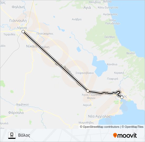 ΛΆΡΙΣΑ - ΒΌΛΟΣ train Line Map